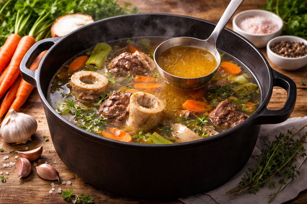 Bouillon d'os, riche en collagène